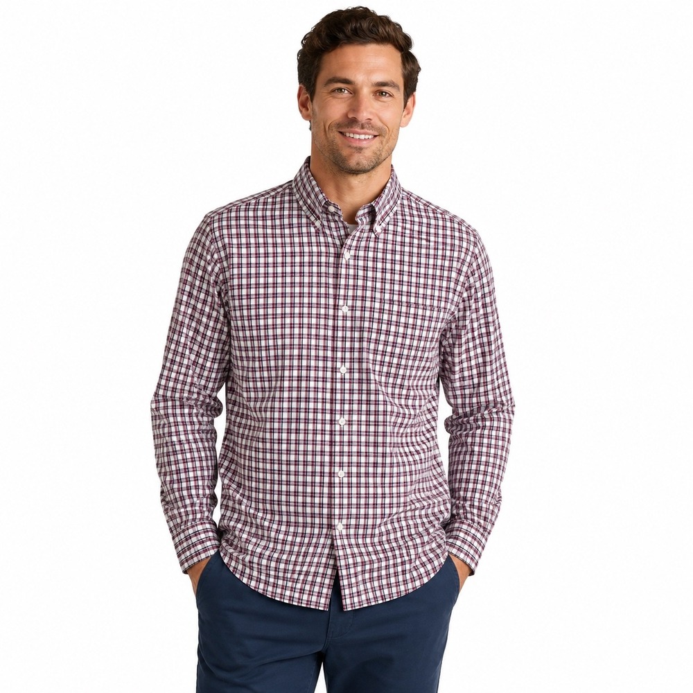 St. John's Bay Button Down Mens 3XLT Plum Navy Plaid Classic Fit Big and Tall